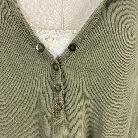 ⭐ 3/$15 Vintage Y2K Sonoma XL 100% Cotton Olive Green Ribbed Cami Lined Henley - Picture 4 of 8